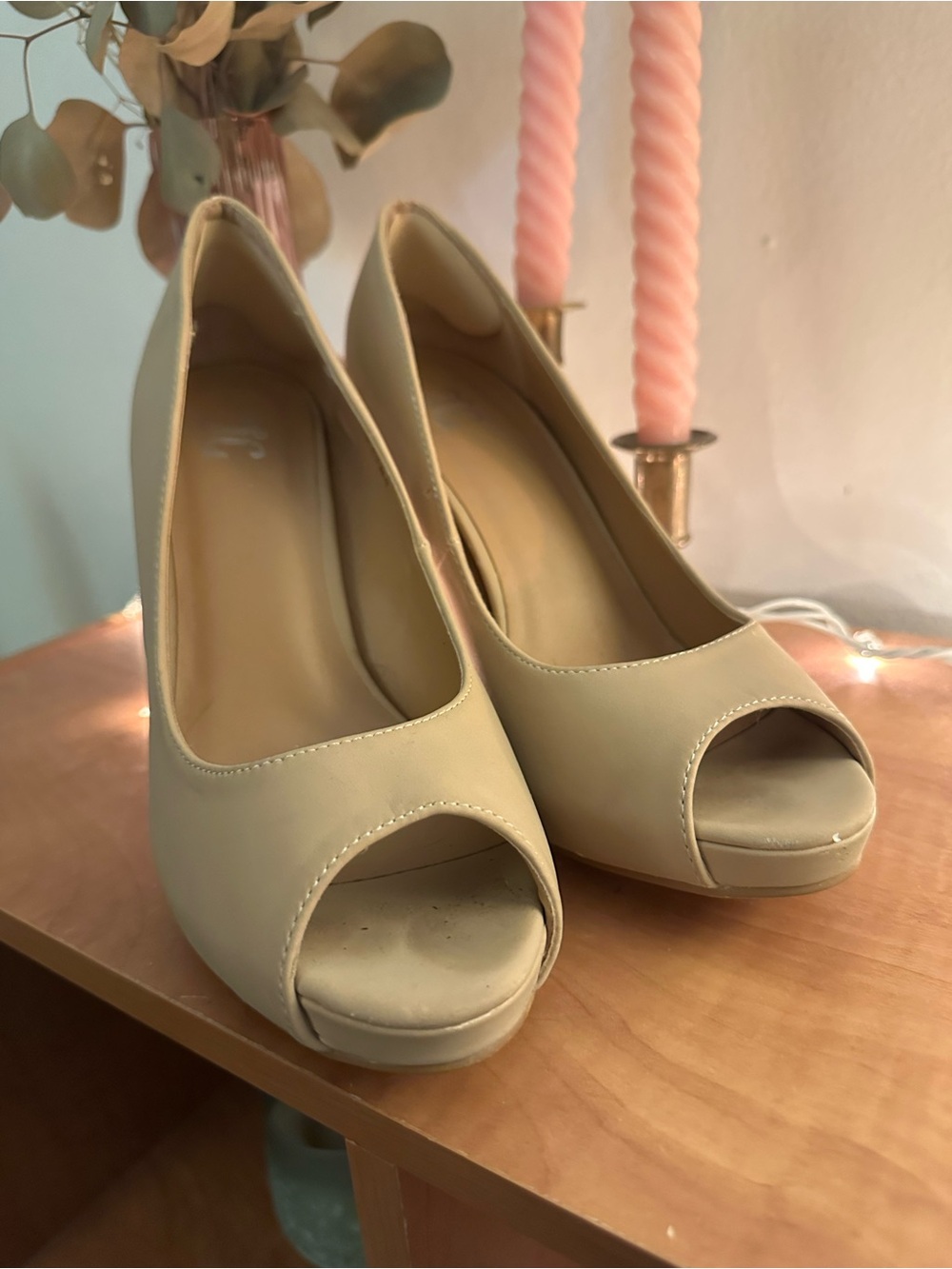 Classic Women's Peep-Toe Pumps in Beige